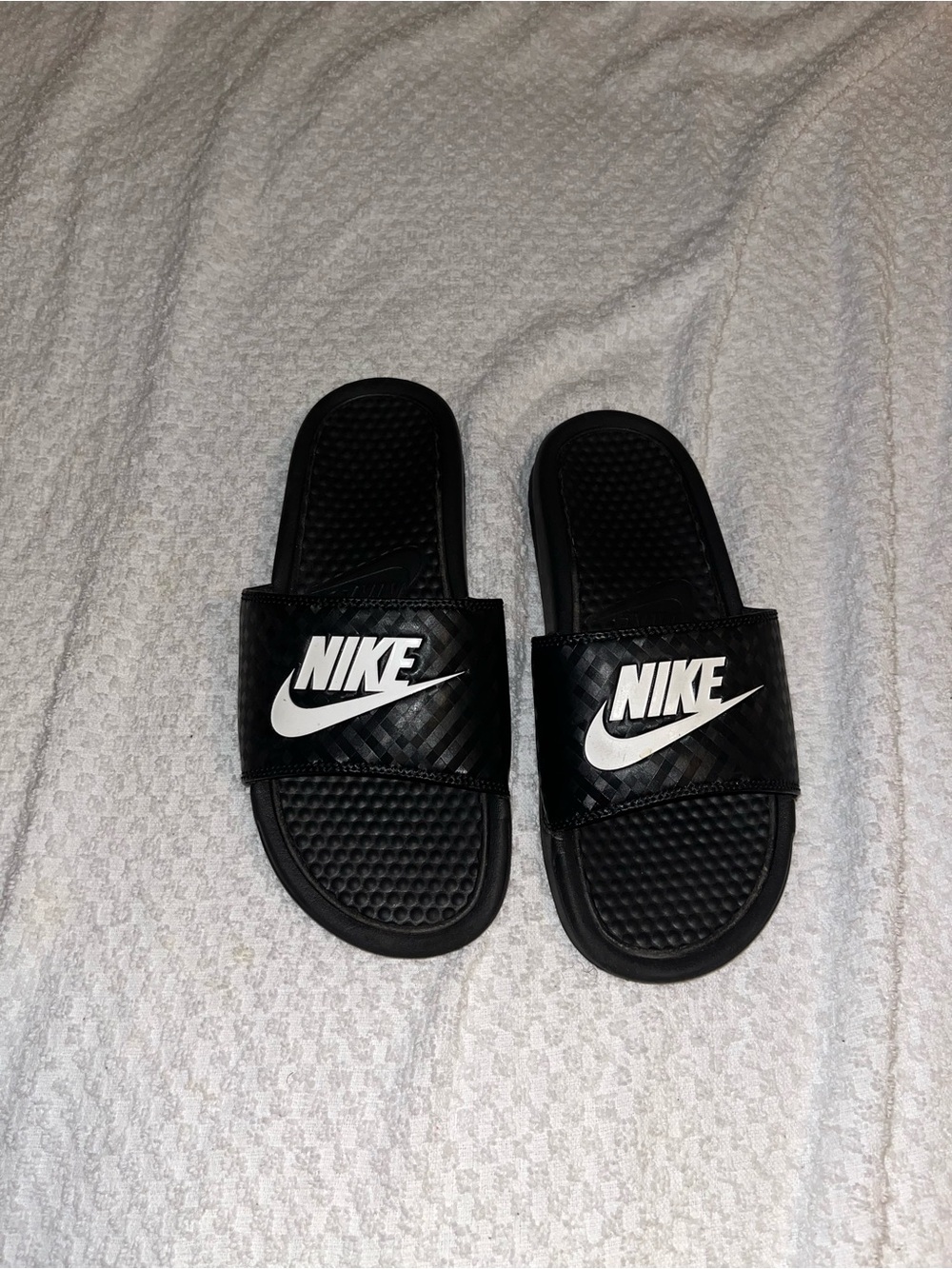 Nike Black Slide Sandals with White Logo for Kids